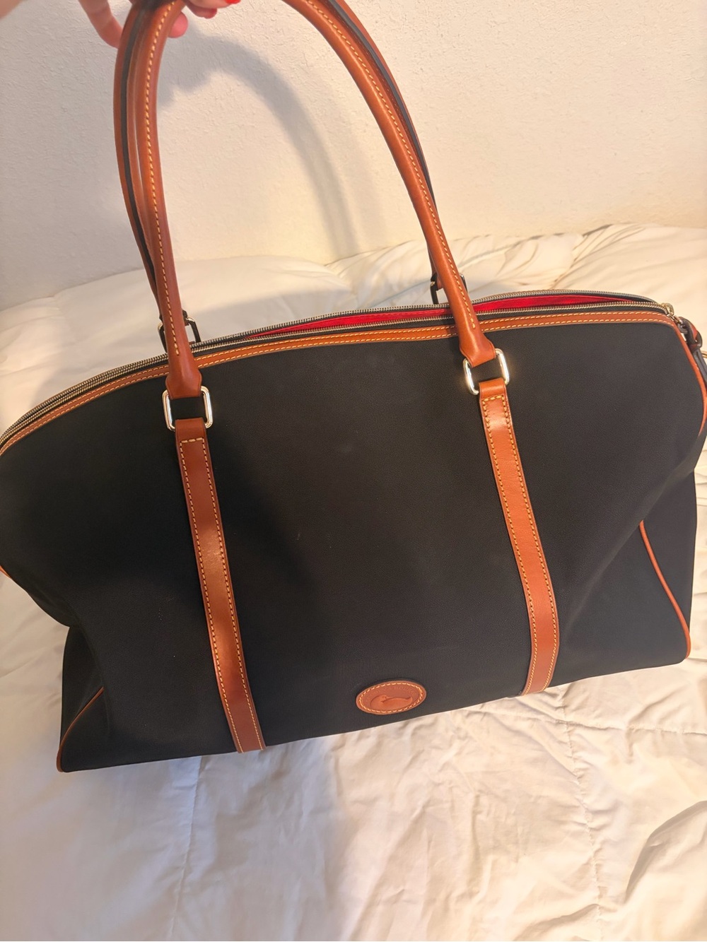 Dooney & Bourke nylon carry all duffle bag - navy and brown